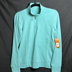 Margaritaville Womans XS Quarter Zip Pullover Mint Green Embroidered Palm Trees